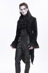 Black Stand Collar Swallow-tailed Long Sleeves Lace Men's Gothic Jacket - Product - 6