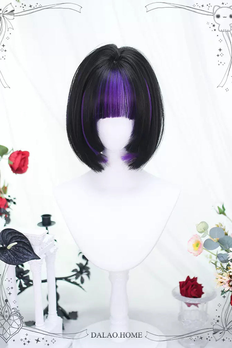 Black/Purple Picking Short Straight Sweet Lolita Wigs - Product - 3