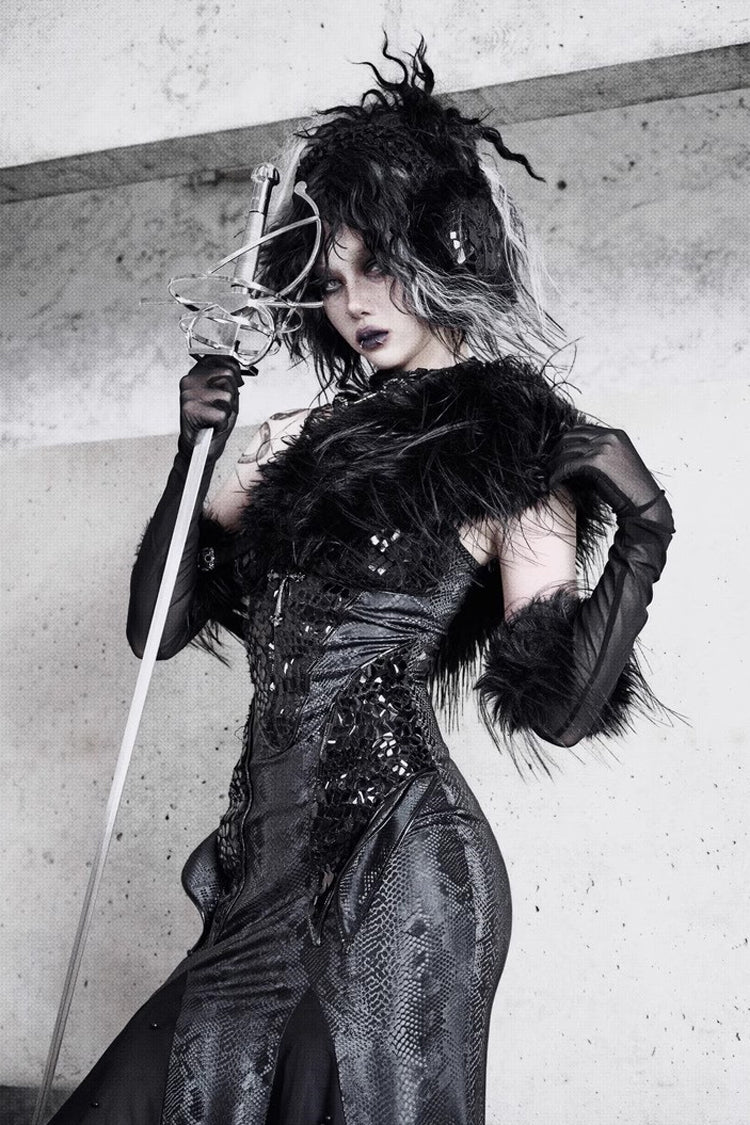 Black [Snake Eye Shadow] Sleeveless Print Stitching Slim Gothic Lolita Jsk Dress - Product - 6