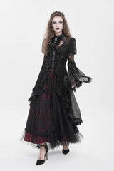 Black Stand Collar Long Trumpet Sleeves Cut-Out Women's Gothic Gorgeous Blouse - Product - 9