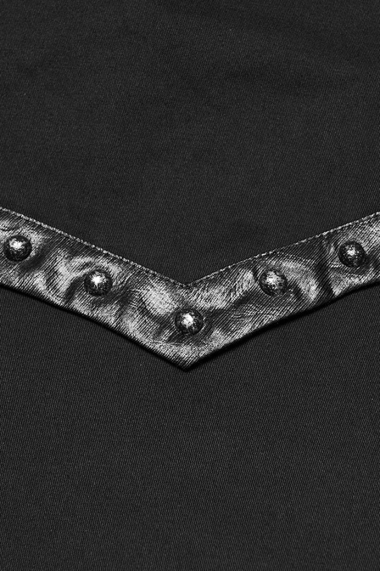 Black Stand Collar Long Sleeves Rivet Buckle Straps Eyelet Men's Punk Blouse - Product - 7