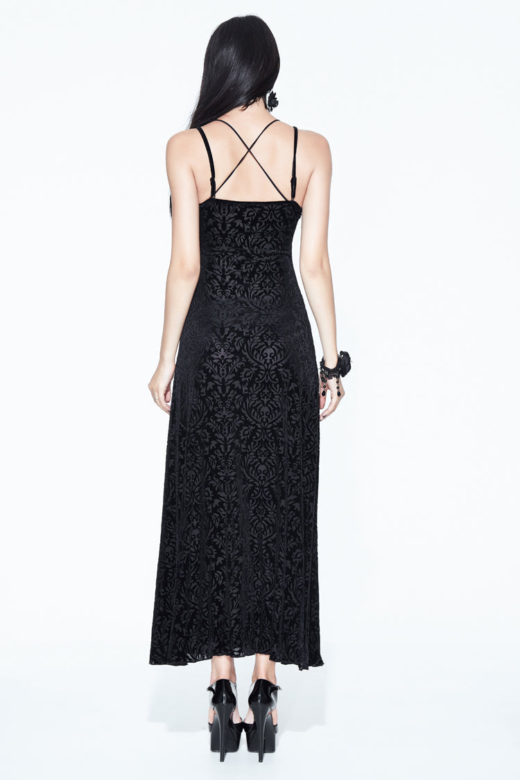 Black Lace Shawl Dark Pattern Velvet Women's Gothic Slip Dress - Product - 6