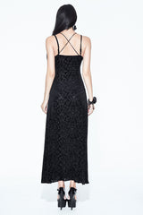 Black Lace Shawl Dark Pattern Velvet Women's Gothic Slip Dress - Product - 6