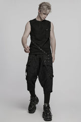 Black Tie-dyed Sagging Men's Punk Pants with Staps - Product - 4