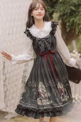 Black Birdcage Rose Print Ruffle Bowknot Gothic Princess Lolita Dress - Product - 5