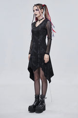 Black Shoulder Cutout Tie Rope V Neck Pattern Print Decorative Women's Gothic Dress - Product - 3