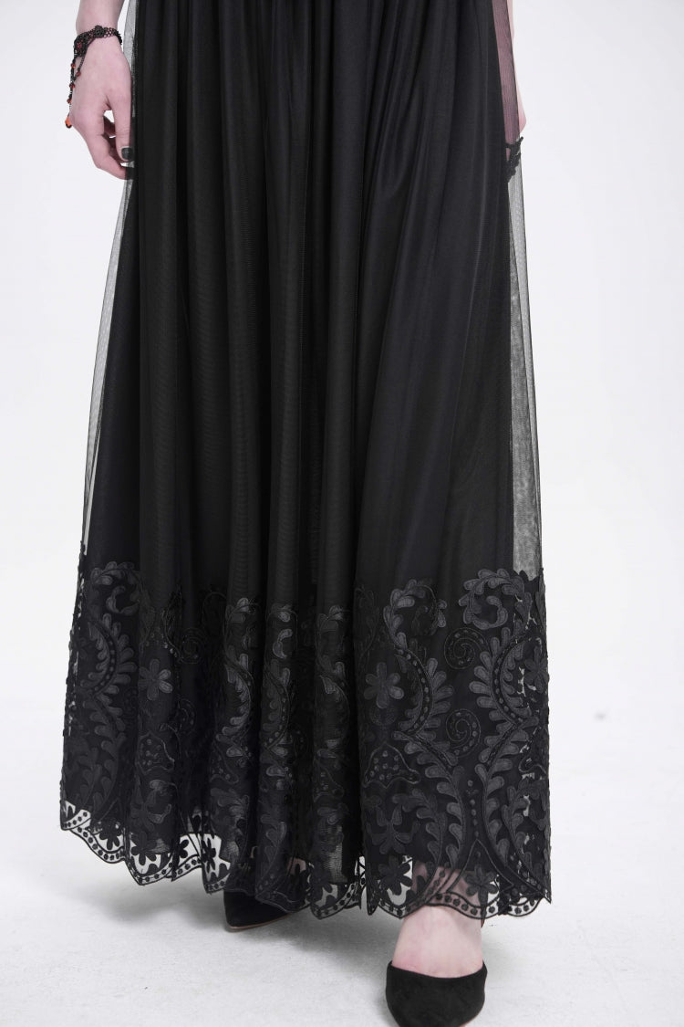 Black Stitching Floral Mesh Women's Gothic Skirt - Product - 13