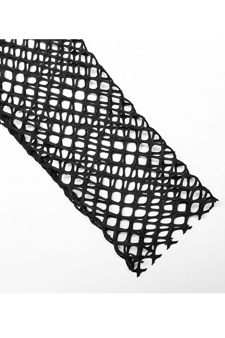 Black Punk Mesh See Through Sexy Long Sleeve Men's T-Shirt - Product - 6