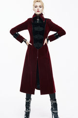 Red Stand Collar Retro Stage Costume Women's Gothic Coat - Product - 2