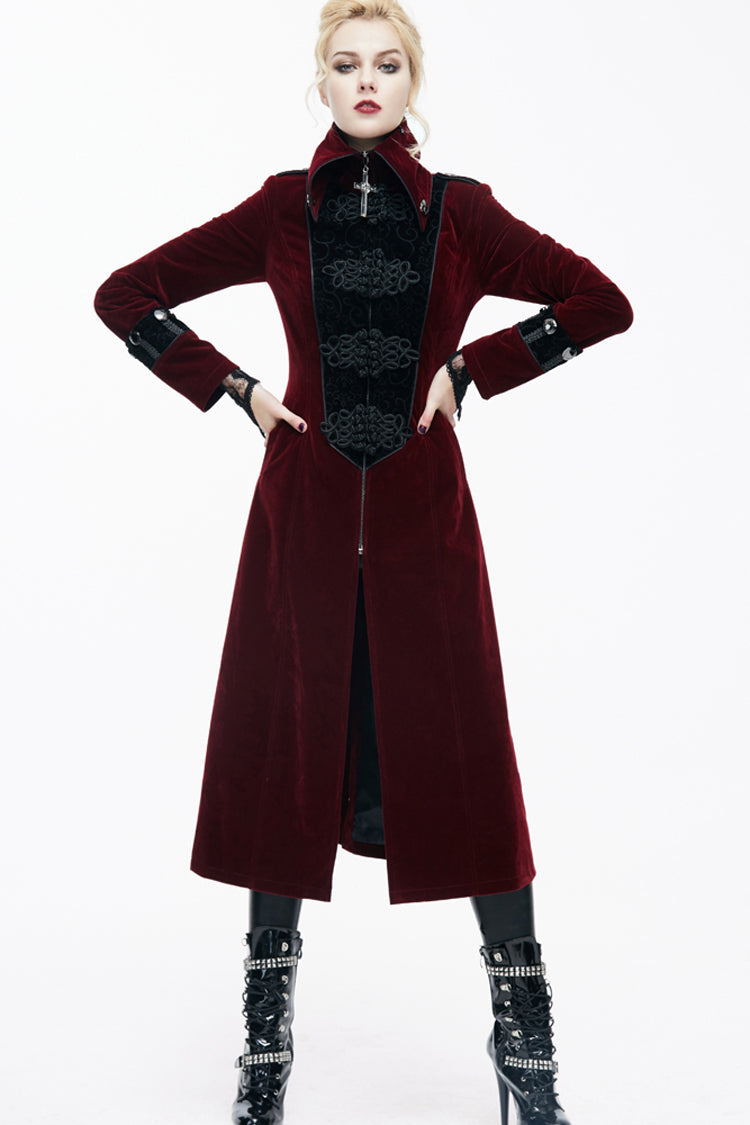Red Stand Collar Retro Stage Costume Women's Gothic Coat - Product - 2
