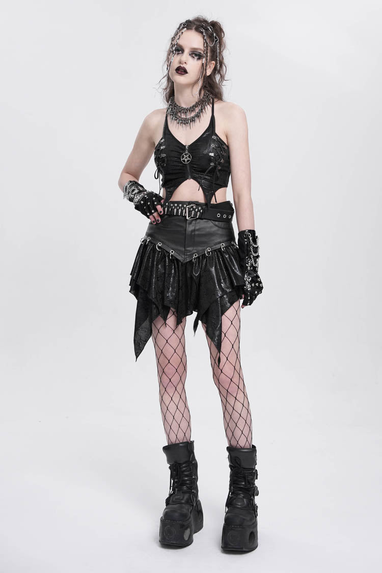 Black High Waisted Ruffle Irregular Women's Punk Skirt - Product - 9