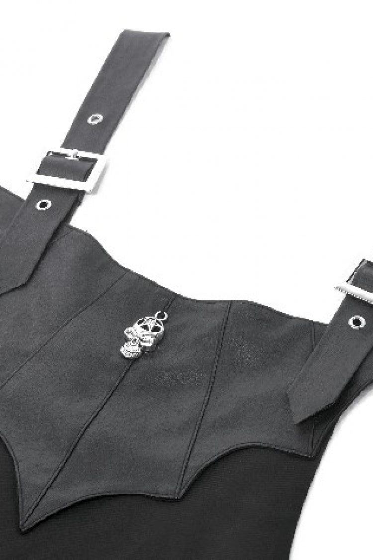 Black Bat Wing Buckled Women's Gothic Suspender Dress Graduation Dress with Tail - Product - 11
