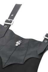 Black Bat Wing Buckled Women's Gothic Suspender Dress Graduation Dress with Tail - Product - 11