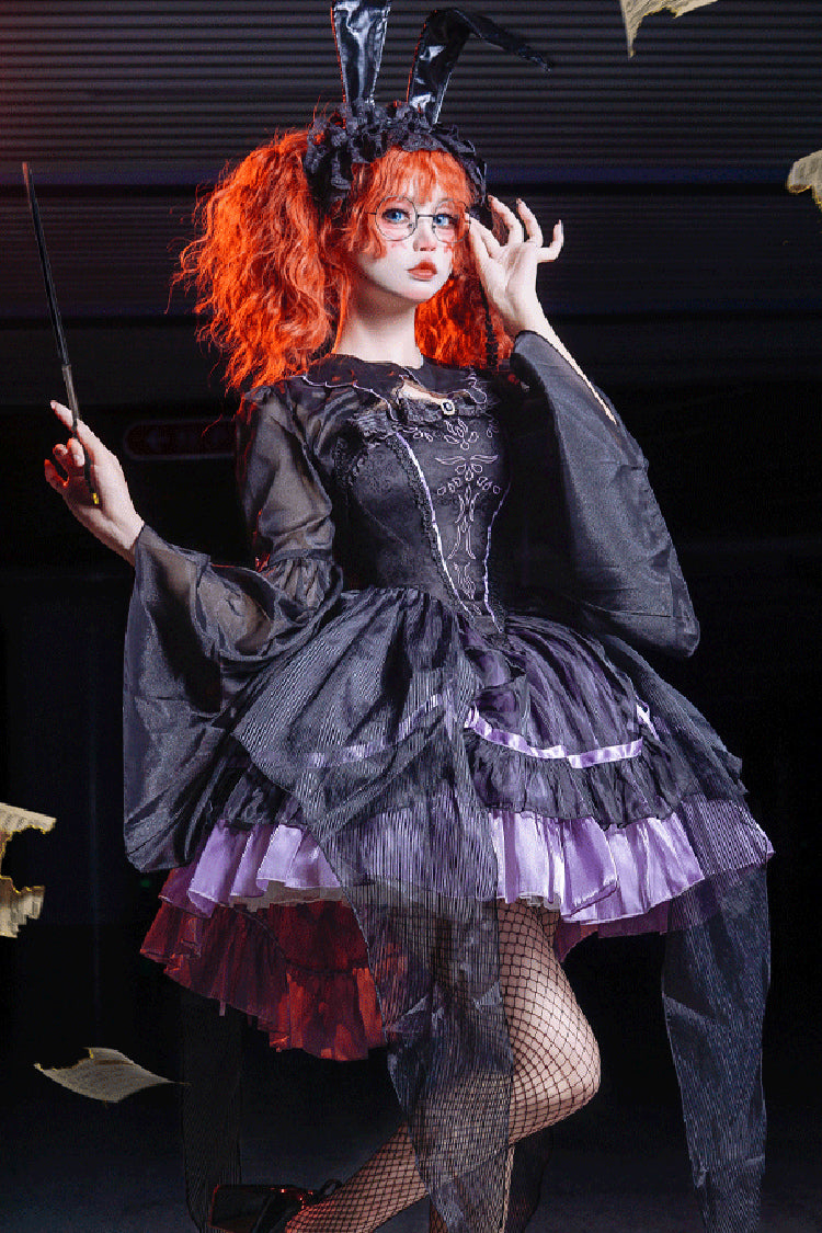 Black/Purple [Devil Girl] Print Ruffle Embroidery Gothic Lolita Jsk Dress - Product - 5