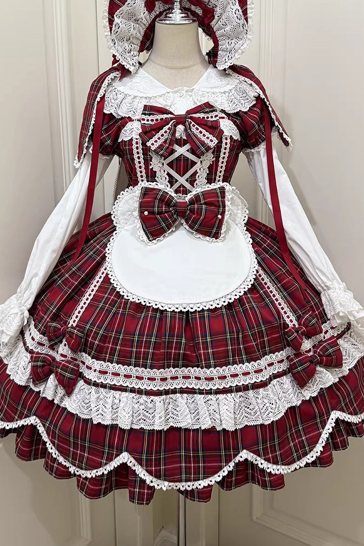 Red [Gingham Petal Bunny] Short Sleeves Printed Ruffled Bow Sweet Lolita OP Dress - Product - 20