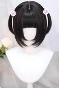 Black Tea Brown Japanese JK Style Sweet Lolita Wig with Full Bangs front view