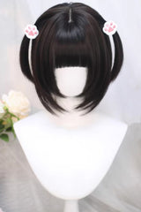 Black Tea Brown Japanese JK Style Sweet Lolita Wig with Full Bangs - Black-Tea-Brown - 1