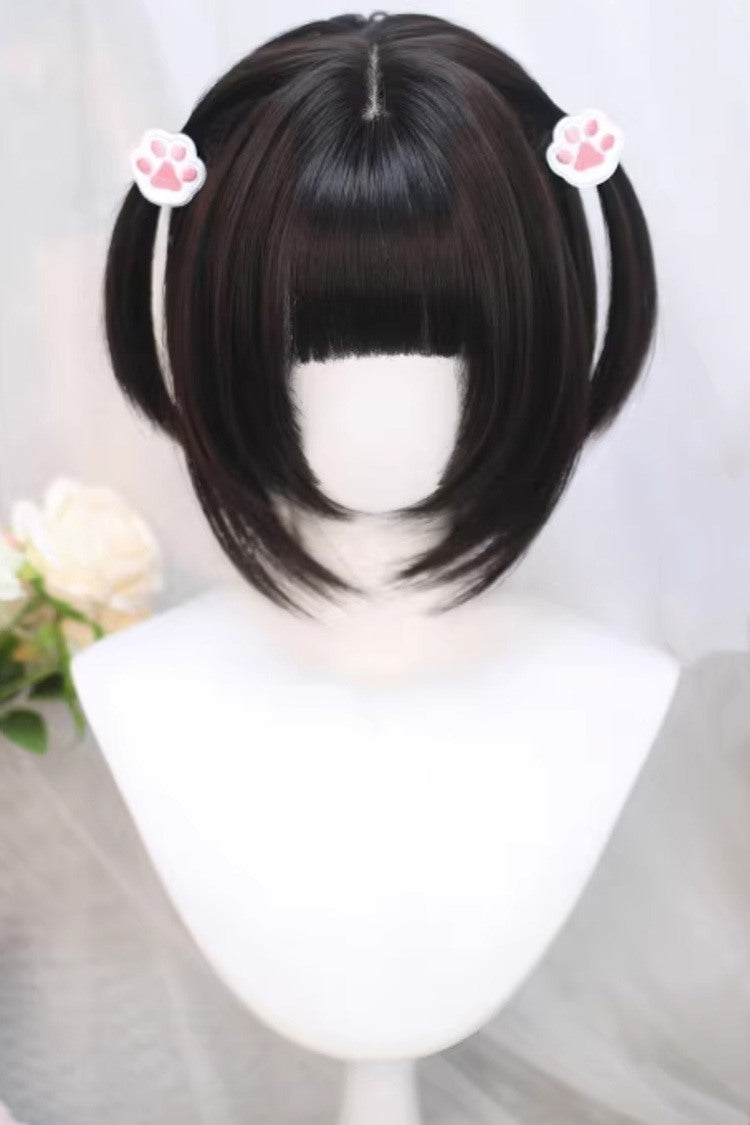 Black Tea Brown Japanese JK Style Sweet Lolita Wig with Full Bangs - Black-Tea-Brown - 1