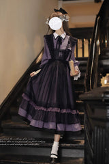 Black [Witch Academy] Double-Layered Ruffle Embroidery Bowknot Mesh Sweet Elegant Lolita Jumper Dress - Product - 10