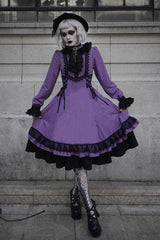 Point Manor Solid Color Stand Collar Long Sleeves Multi-layer Ruffle Gothic Lolita Dress 5 Colors - Product - 17