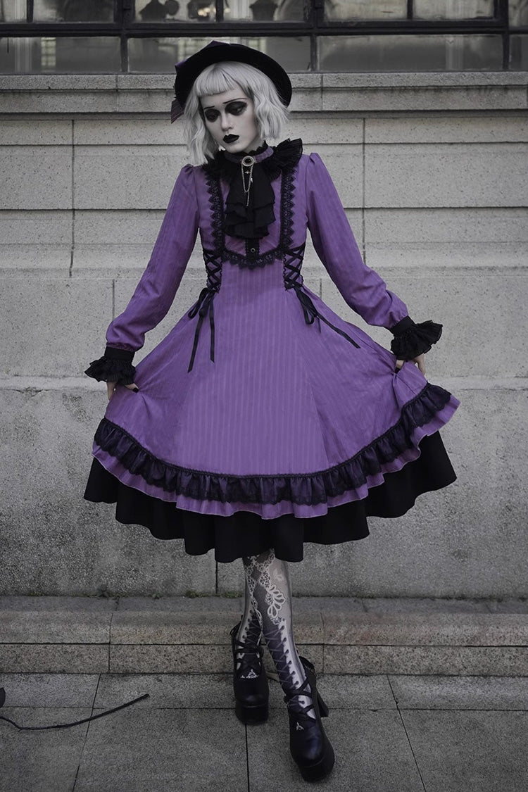 Point Manor Solid Color Stand Collar Long Sleeves Multi-layer Ruffle Gothic Lolita Dress 5 Colors - Product - 17