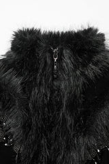 Black Stand Collar Embroidered Lace-Up Women's Gothic Coat - Product - 5