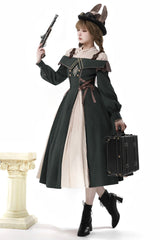 Dark Green Long Sleeves Ruffle Embroidery Bowknot Gothic Princess Lolita Dress - Product - 8