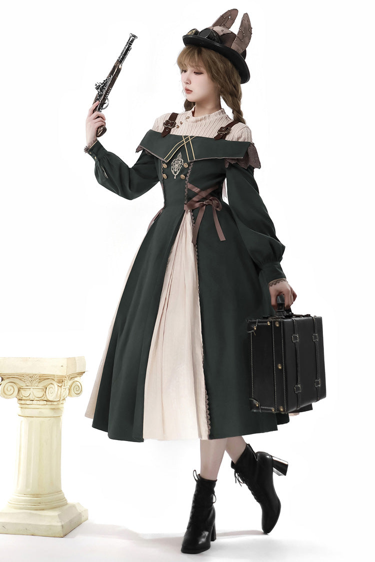Dark Green Long Sleeves Ruffle Embroidery Bowknot Gothic Princess Lolita Dress - Product - 8