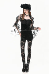 Black Women's Gothic Retro Embroidered Sheer Lace Patchwork Slim Leggings - Product - 10
