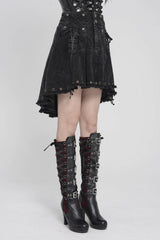 Black Lace-Up Pleated Eyelet Women's Punk Skirt - Product - 2