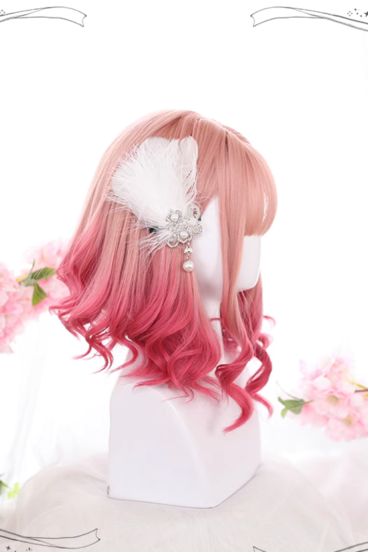 Pink Gradient Short Roman Curly Hair Sweet Lolita Wigs - Product - 4