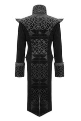 Black High Collar Chinese Palace Floral Pattern Velvet Long Mens Gothic Coat - Product - 6