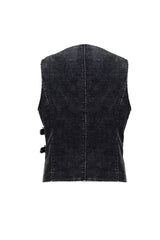 Black V Neck Asymmetric Lace Up Leather Loop Shoulder Rivet Corduroy Men's Punk Waistcoat - Product - 8