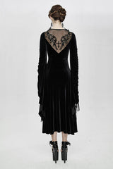 Black Flocking Pattern Trumpet Sleeve Sexy Womens Gothic Fitted Velvet Dress - Product - 5