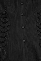 Black Stand Collar Short Puff Sleeves Ruffled Lace-Up Women's Gothic Blouse - Product - 7