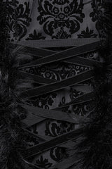 Black Stand Collar Long Sleeves Jacquard Print Stitching Hooded Women's Gothic Coat - Product - 8