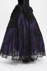 Black/Purple Floral Embroidered Beaded Women's Gothic Long Skirt - Product - 3