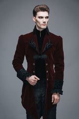 Wine Formal Party Turn Down Collar Long Sleeves Mens Gothic Swallowtail Coat - Product - 12
