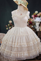 Dream Bouquet Elegant French Ruffle Sweet Lolita JSK Tiered Dress 4 Colors - Ivory - 4