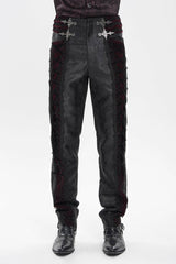 Black/Red Jacquard Spliced Lace-Up Slim Men's Gothic Velvet Palace Pants - Product - 3