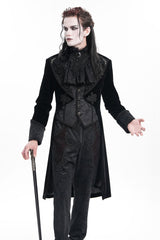 Black Long Sleeves Button Floral Embroidery Men's Gothic Jacket - Product - 7
