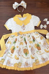 White/Yellow Sweet Duck Print Bowknot Puff Short Sleeves Lolita OP Dress - Product - 4