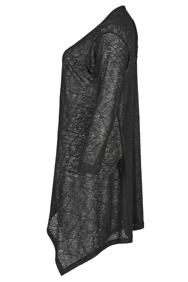 Black Soft Knitting Mottled Texture Asymmetric Hem Skull Decal On The Back Women's Plus Size Gothic Jacket - Product - 6