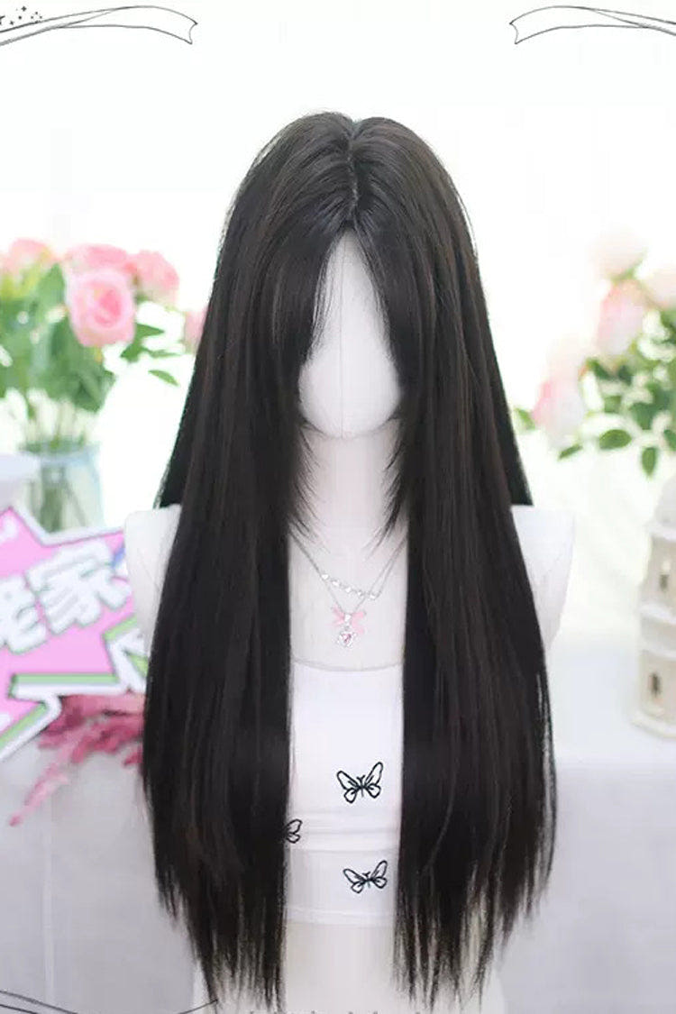 Black Natural Classic Lolita Long Straight Wigs - Black - 1