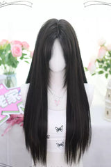 Black Natural Classic Lolita Long Straight Wigs - Black - 1