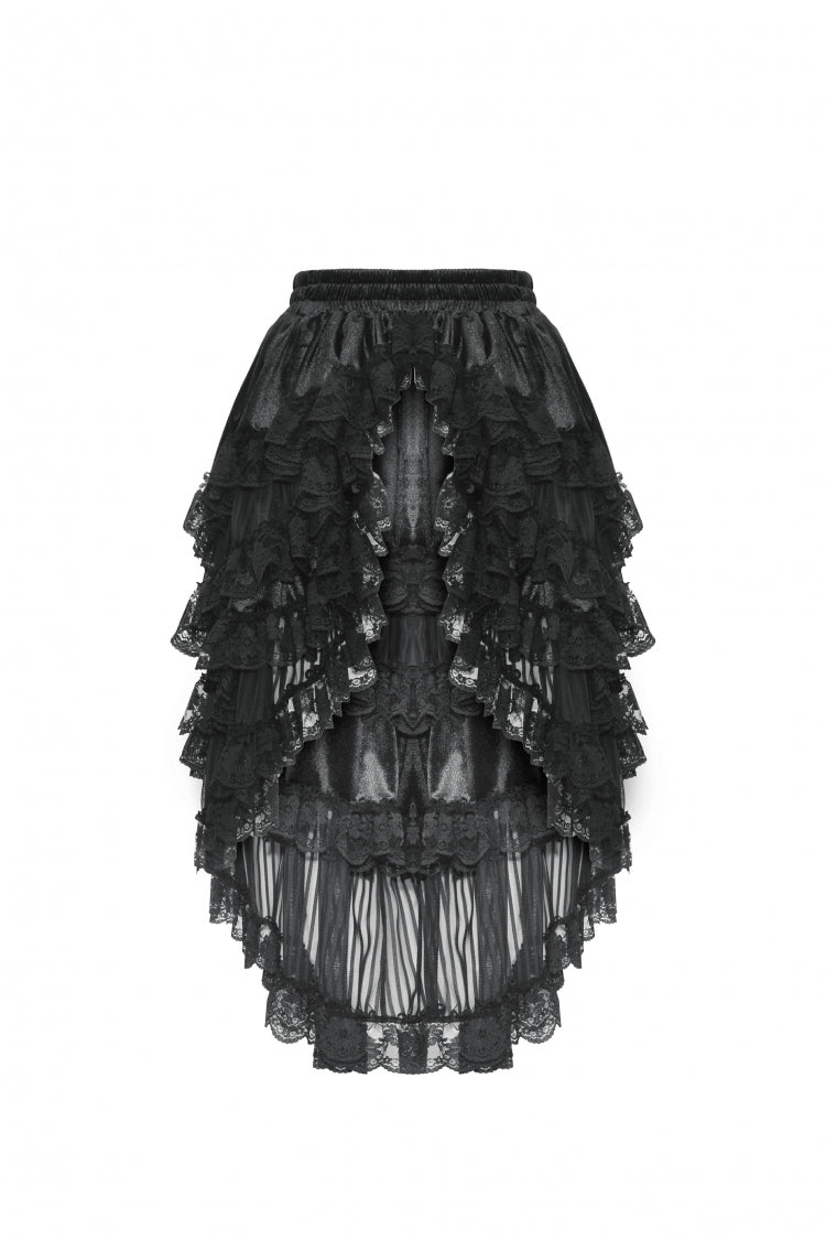 Black Women's Gothic Princess Multi-Layered Ruffled Lace High-Low Skirt - Product - 3