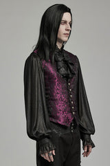 Black/Red Jacquard Lace-Up Slim Men's Gothic Vest - Product - 2