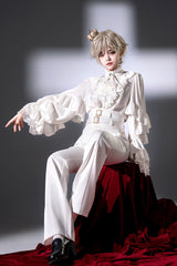 White [Day and Night Song] Long Sleeves Ruffle Ouji Gothic Lolita Skirt Pants - Product - 2