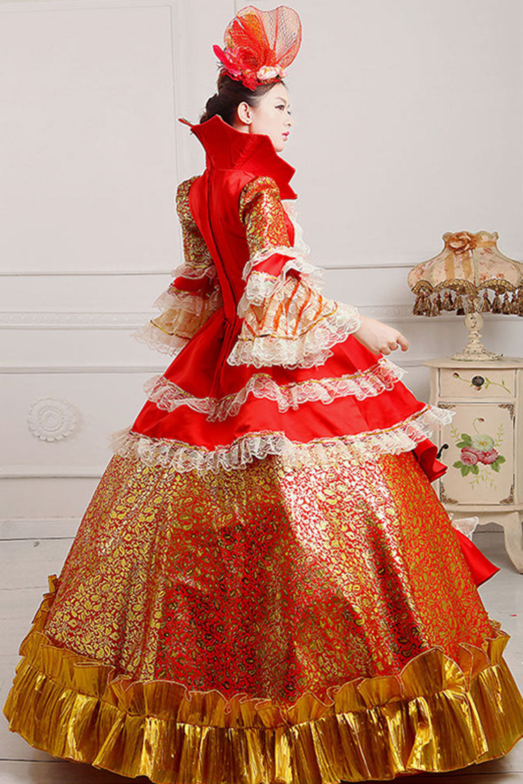 Trumpet Sleeves Stand Collar Lace Stitching Ruffled Multi-Layer Victorian Lolita Prom Dress - Product - 3