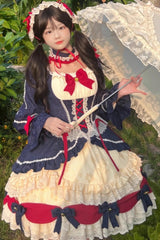 White/Blue Snow White Love Song Ruffle Cardigan Bowknot Short Sweet Lolita Dress - Product - 4